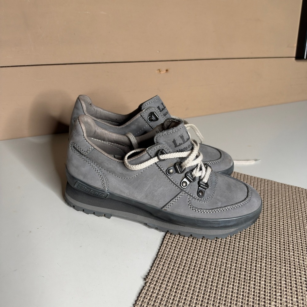 LL Bean Raichle Vintage Swiss Made Grey Leather Hiking Shoes Womens 6.5 M
